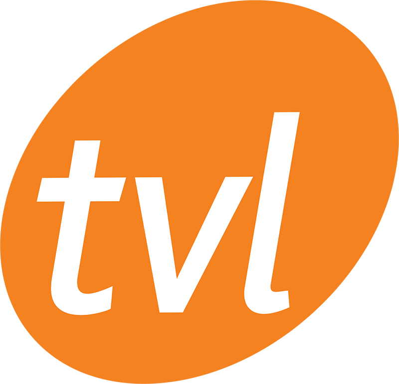 TVL logo in white on an orange oval background