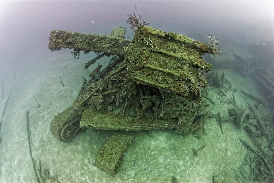 Underwater view of submerged military vehicles at Million Dollar Point, Vanuatu