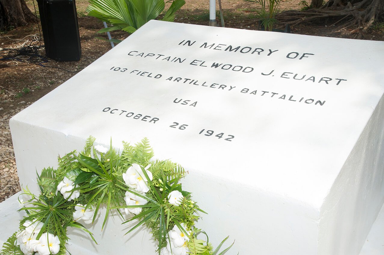 Memorial stone for Captain Elwood J. Euart, 103 Field Artillery Battalion, USA, October 26, 1942